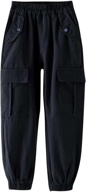 Cargo Pants for Girls Casual Wide Leg Streetwear Kids Elastic Waisted Pants with Pockets Trendy Cinch Bottom Trousers