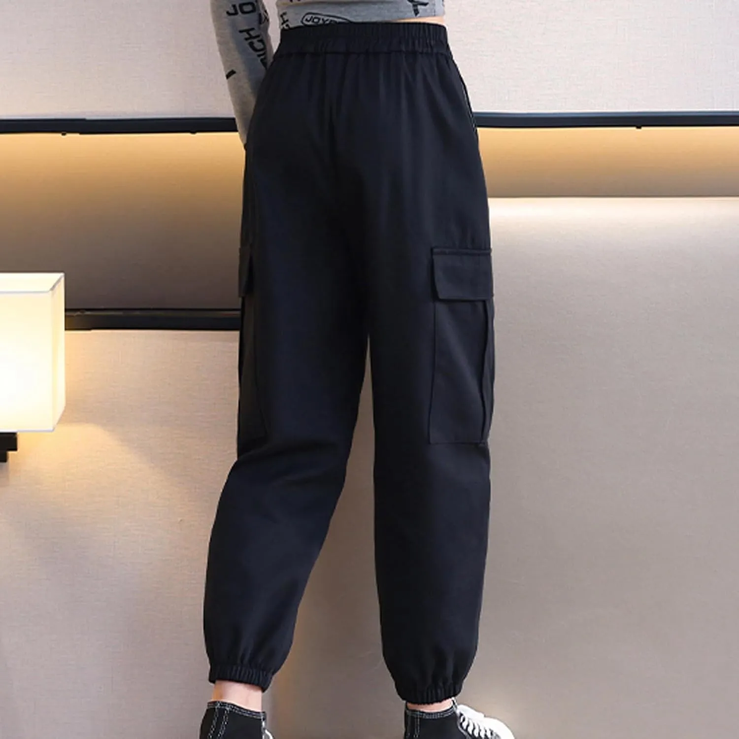 Cargo Pants for Girls Casual Wide Leg Streetwear Kids Elastic Waisted Pants with Pockets Trendy Cinch Bottom Trousers