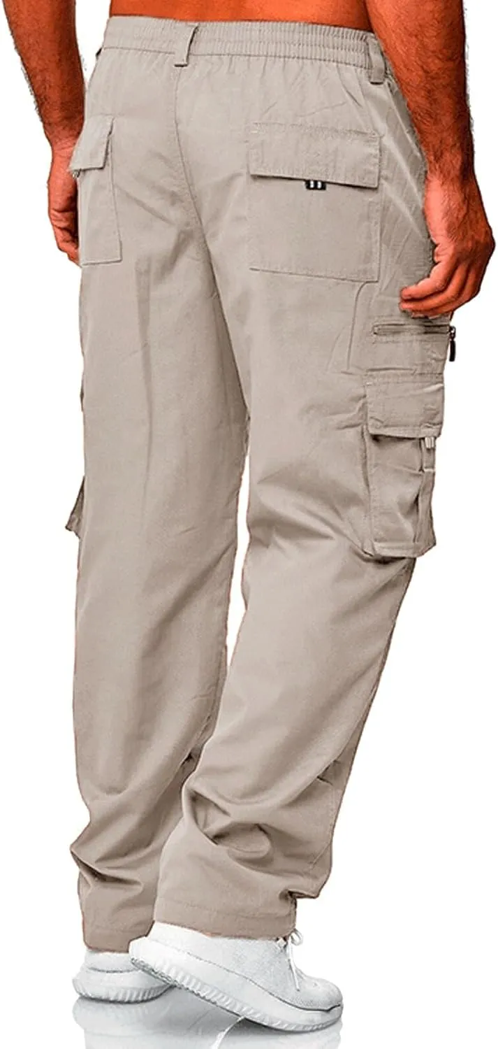 Cargo Pants for Men Relaxed Fit Mens Cargo Pants Heavy Weight Sweatpants Jogging Pocket Sports Elastic Cargo Trousers