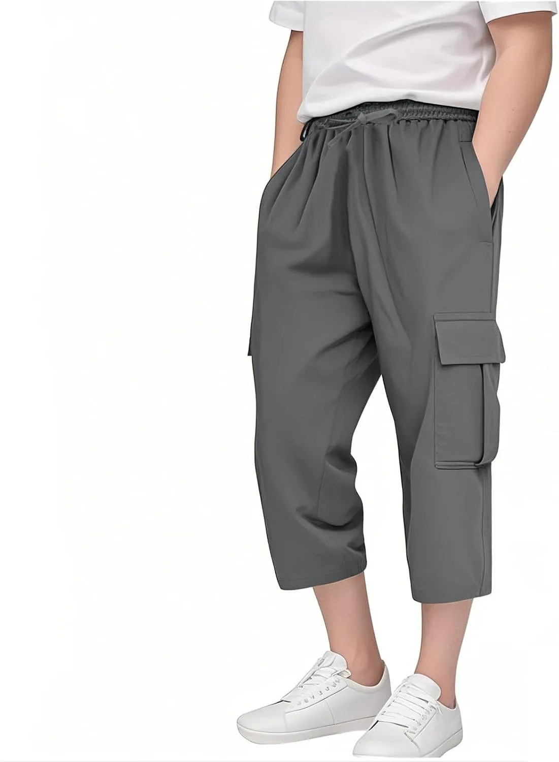 Cargo Shorts for Boys Capri Pants 3/4 Joggers School Uniform Athletic Khaki Shorts Quick Dry Cargo Pants Sweatpants