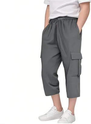 Cargo Shorts for Boys Capri Pants 3/4 Joggers School Uniform Athletic Khaki Shorts Quick Dry Cargo Pants Sweatpants