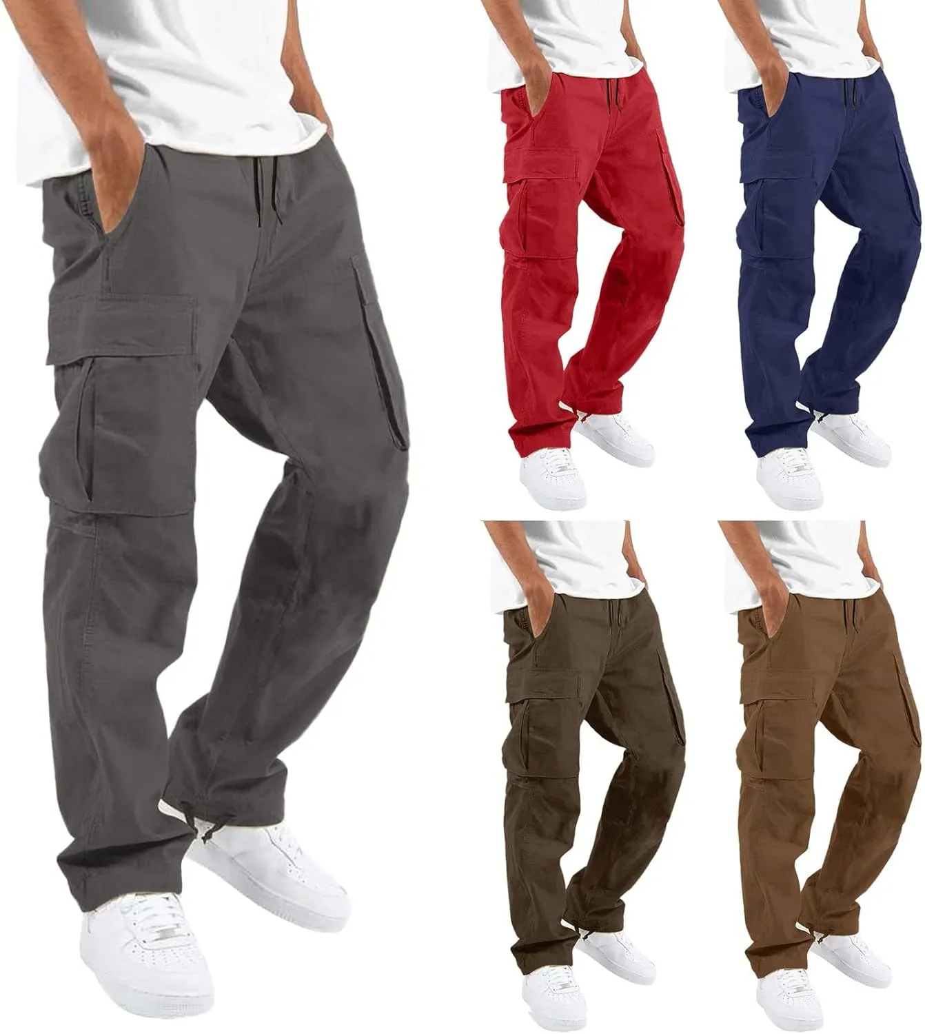 Cargo Sweatpants for Men Big and Tall Wild Cargo Pants White Cargo Athletic Long Pants Fashion Casual Jogger Trouser