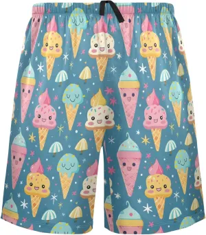 Cartoon Ice Cream A Mens Pajama Shorts Soft Pants Lounge Sleepwear Bottoms with Drawstring & Pockets