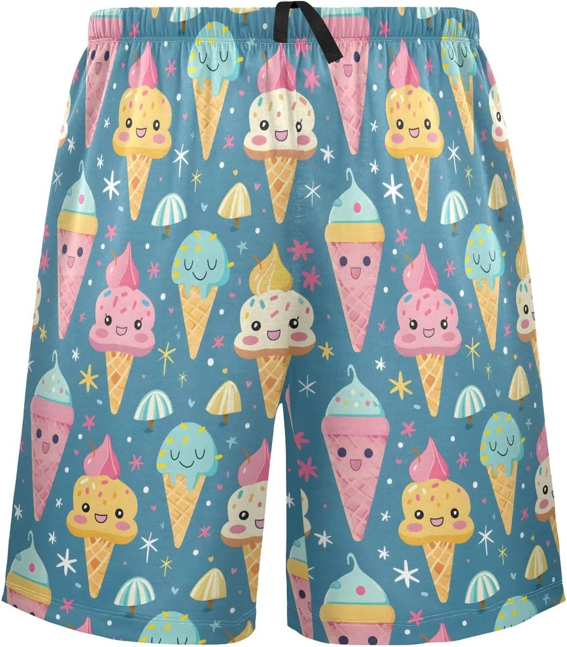 Cartoon Ice Cream A Mens Pajama Shorts Soft Pants Lounge Sleepwear Bottoms with Drawstring & Pockets