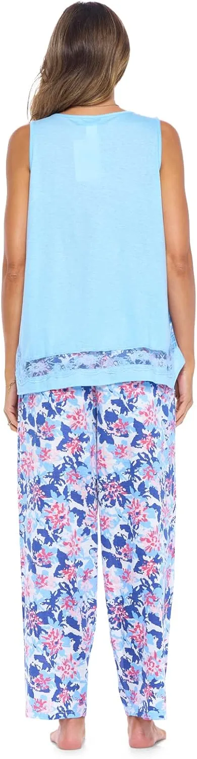 Casual Nights Women's Tank Top with Long Pants Pajama Set - Cami Shorts and Printed Bottom Sleepwear Pjs Sets