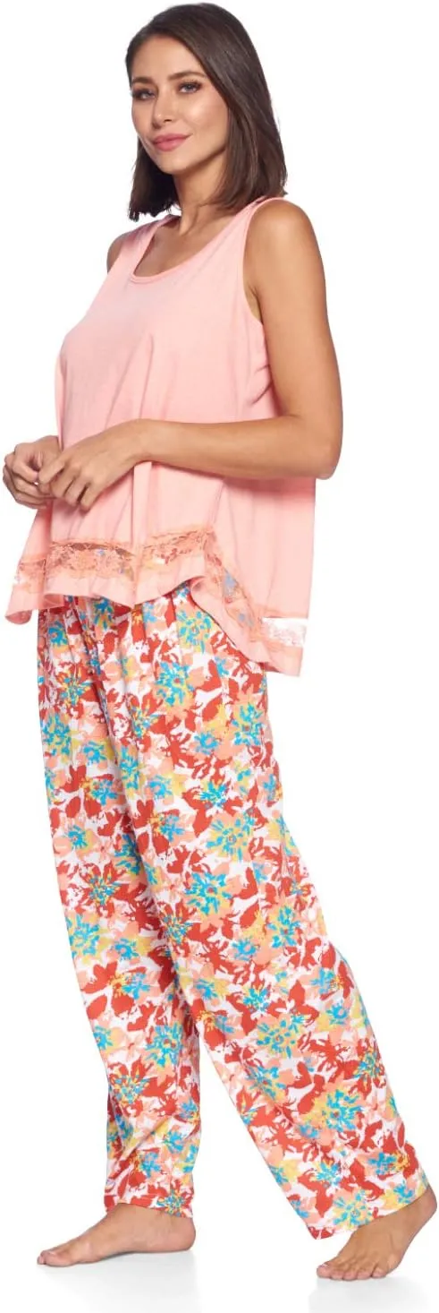 Casual Nights Women's Tank Top with Long Pants Pajama Set - Cami Shorts and Printed Bottom Sleepwear Pjs Sets