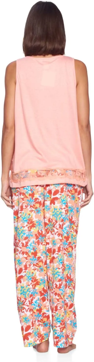 Casual Nights Women's Tank Top with Long Pants Pajama Set - Cami Shorts and Printed Bottom Sleepwear Pjs Sets