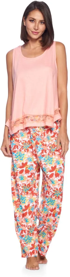 Casual Nights Women's Tank Top with Long Pants Pajama Set - Cami Shorts and Printed Bottom Sleepwear Pjs Sets