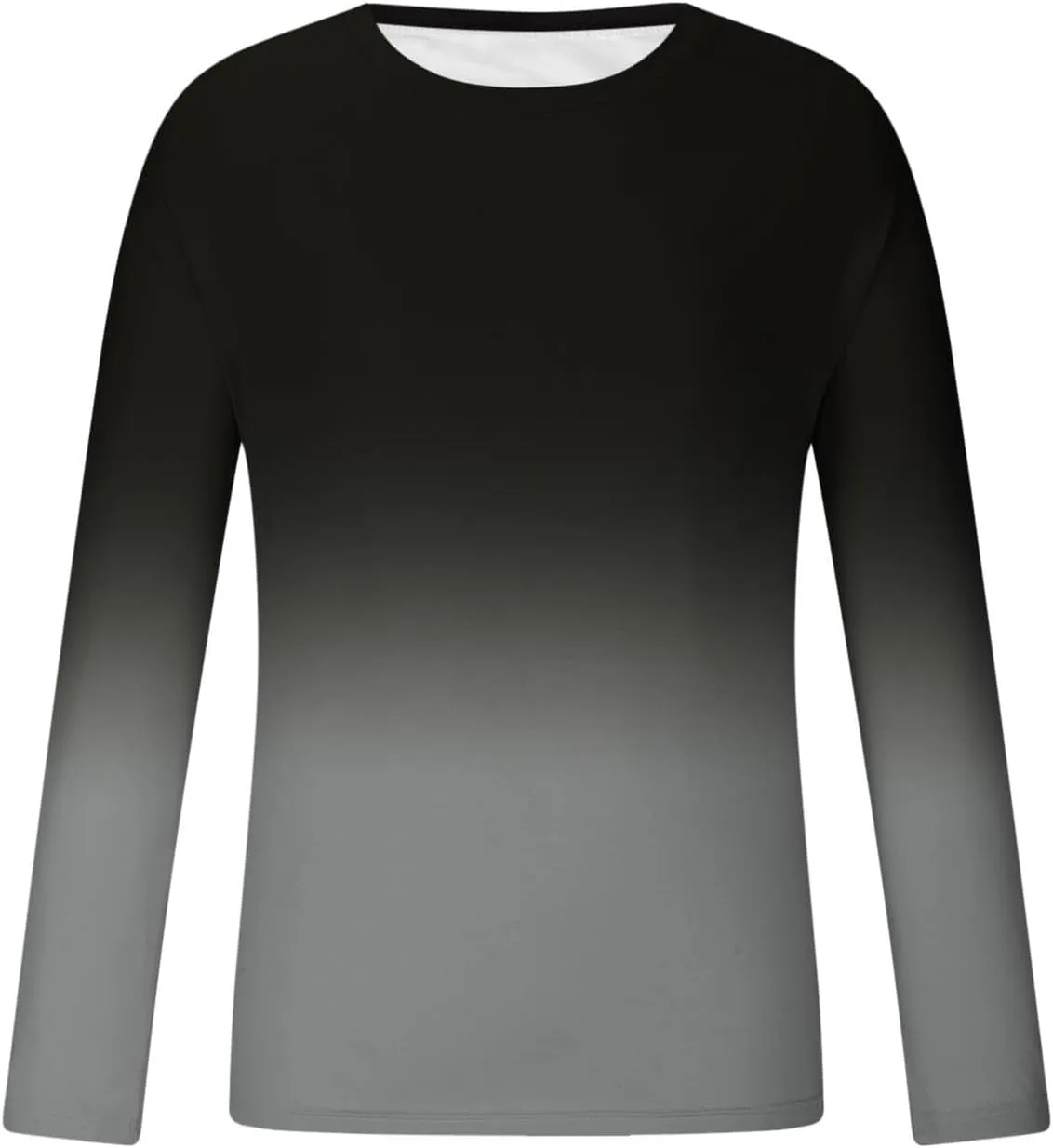 Casual Sports T-Shirts for Men Loose Crew Neck Gradient Long Sleeve Pullover Tops Fashion Comfort Athletic Blouses