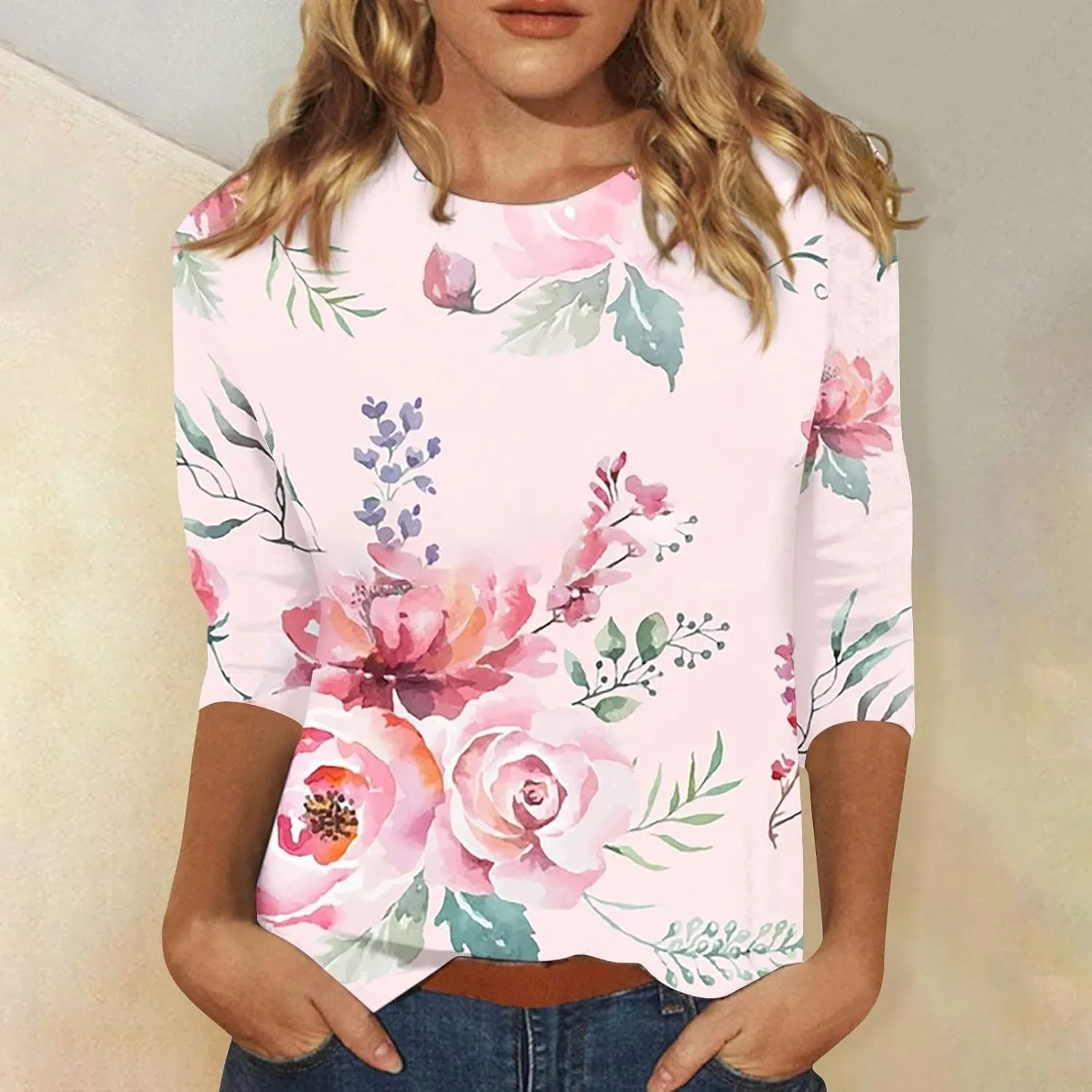 Ceboyel 3/4 Sleeve Tops for Women Summer Floral Paisley Print Tees Shirts Trendy Ladies Blouses Dressy Casual Clothing 2023