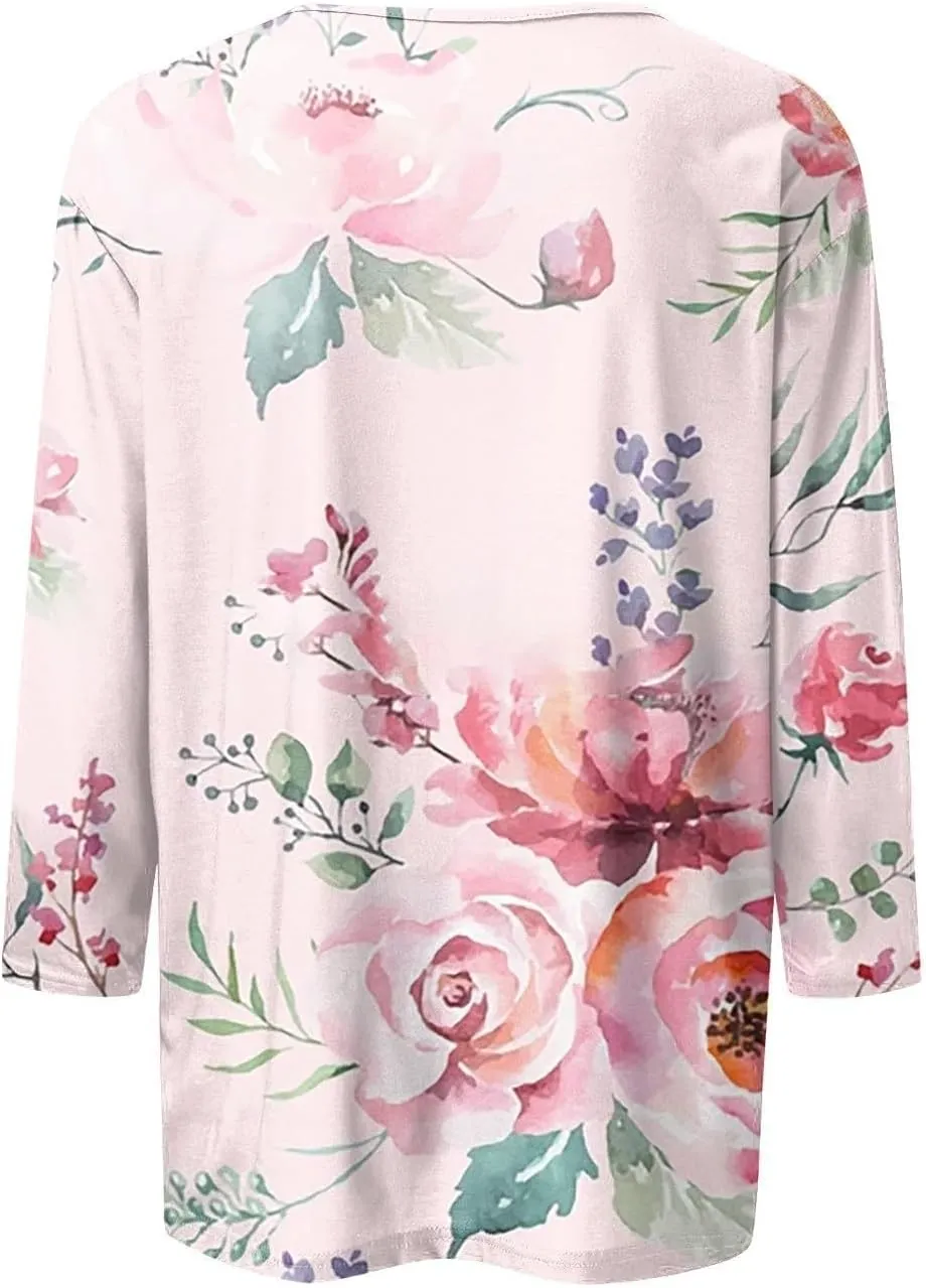Ceboyel 3/4 Sleeve Tops for Women Summer Floral Paisley Print Tees Shirts Trendy Ladies Blouses Dressy Casual Clothing 2023