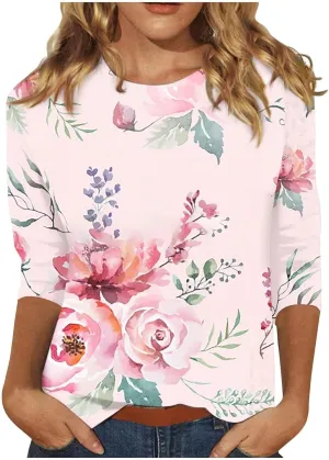 Ceboyel 3/4 Sleeve Tops for Women Summer Floral Paisley Print Tees Shirts Trendy Ladies Blouses Dressy Casual Clothing 2023