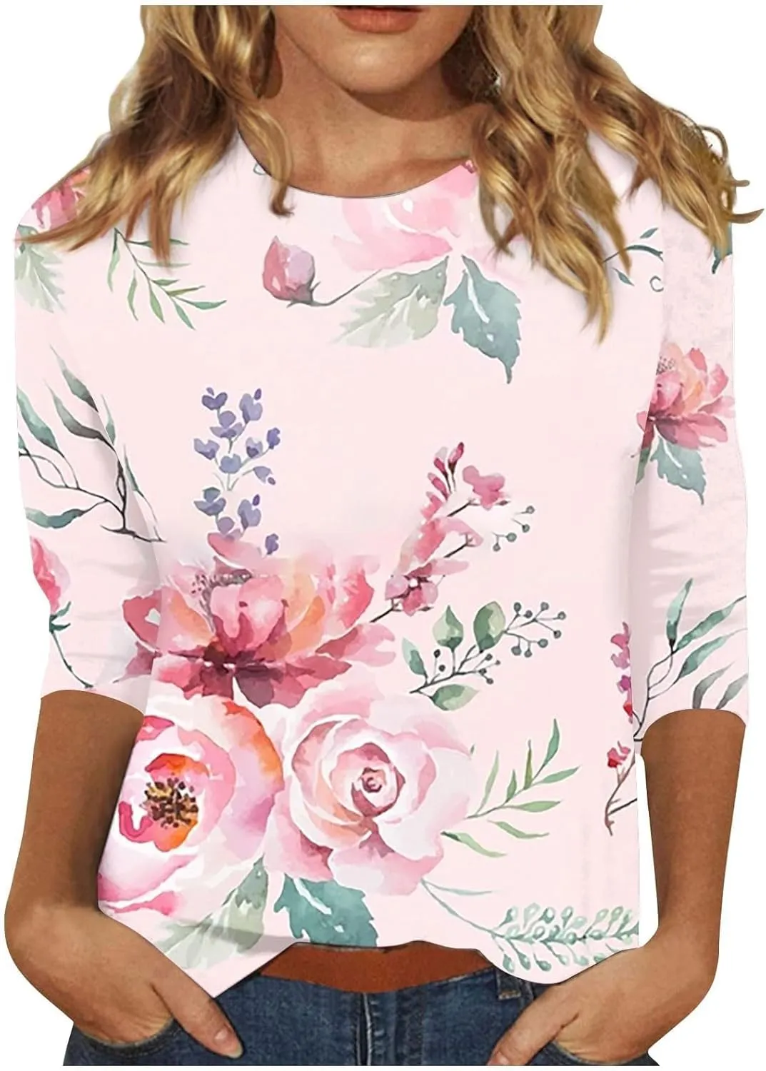 Ceboyel 3/4 Sleeve Tops for Women Summer Floral Paisley Print Tees Shirts Trendy Ladies Blouses Dressy Casual Clothing 2023