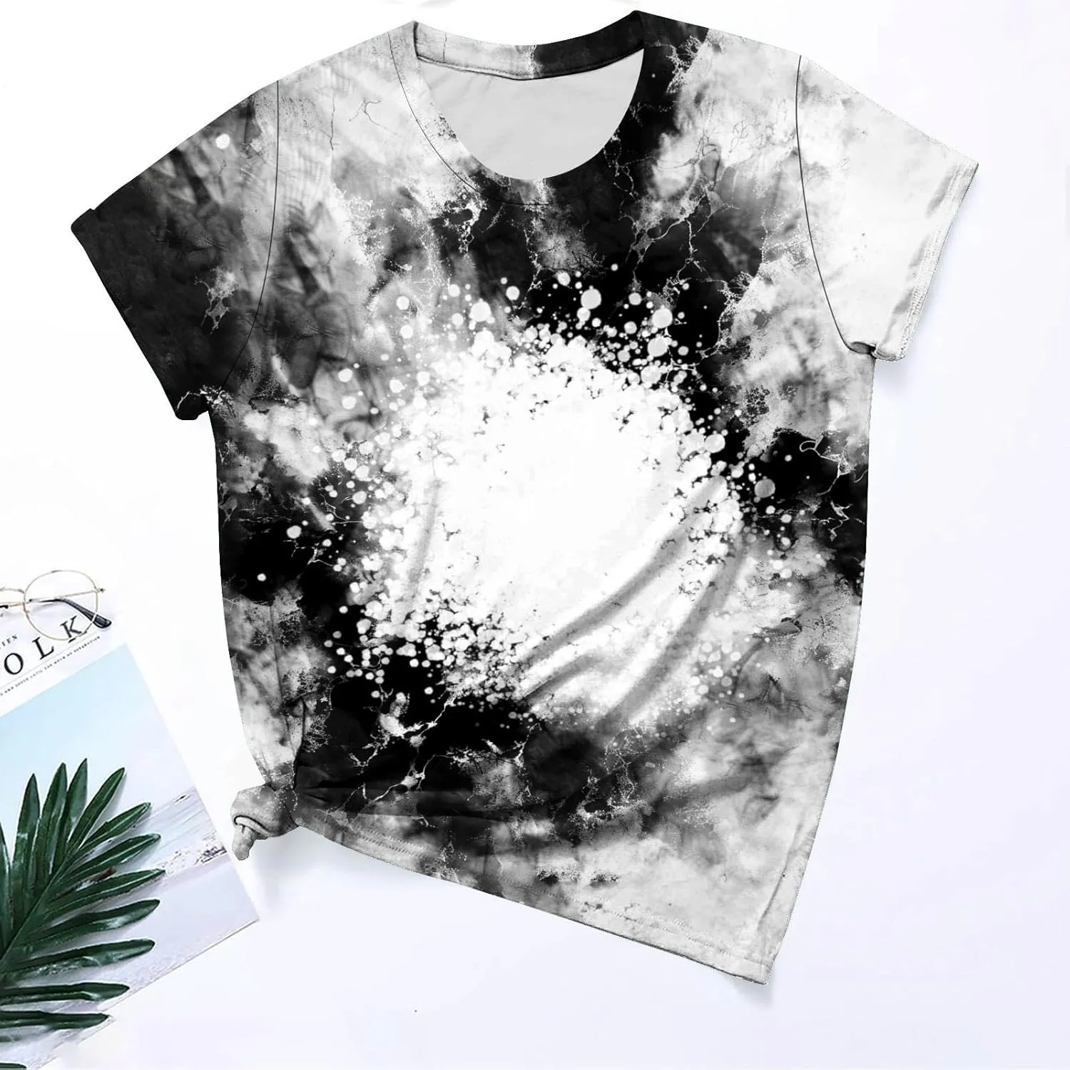 Ceboyel Womens Bleached Sublimation Blanks Shirts Leopard Graphic Tees Tops Short Sleeve Polyester Tshirts Cute Items Clothes