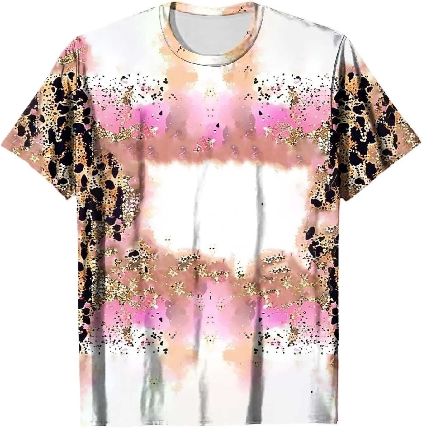Ceboyel Womens Bleached Sublimation Blanks Shirts Leopard Graphic Tees Tops Short Sleeve Polyester Tshirts Cute Items Clothes