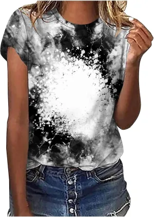 Ceboyel Womens Bleached Sublimation Blanks Shirts Leopard Graphic Tees Tops Short Sleeve Polyester Tshirts Cute Items Clothes