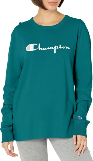 Champion Women's Boyfriend Long Sleeve Tee, Oversized Long Sleeve T-Shirt for Women, Women's Cotton Long Sleeve Tee