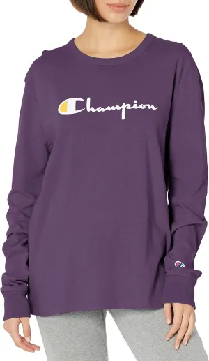 Champion Women's Boyfriend Long Sleeve Tee, Oversized Long Sleeve T-Shirt for Women, Women's Cotton Long Sleeve Tee