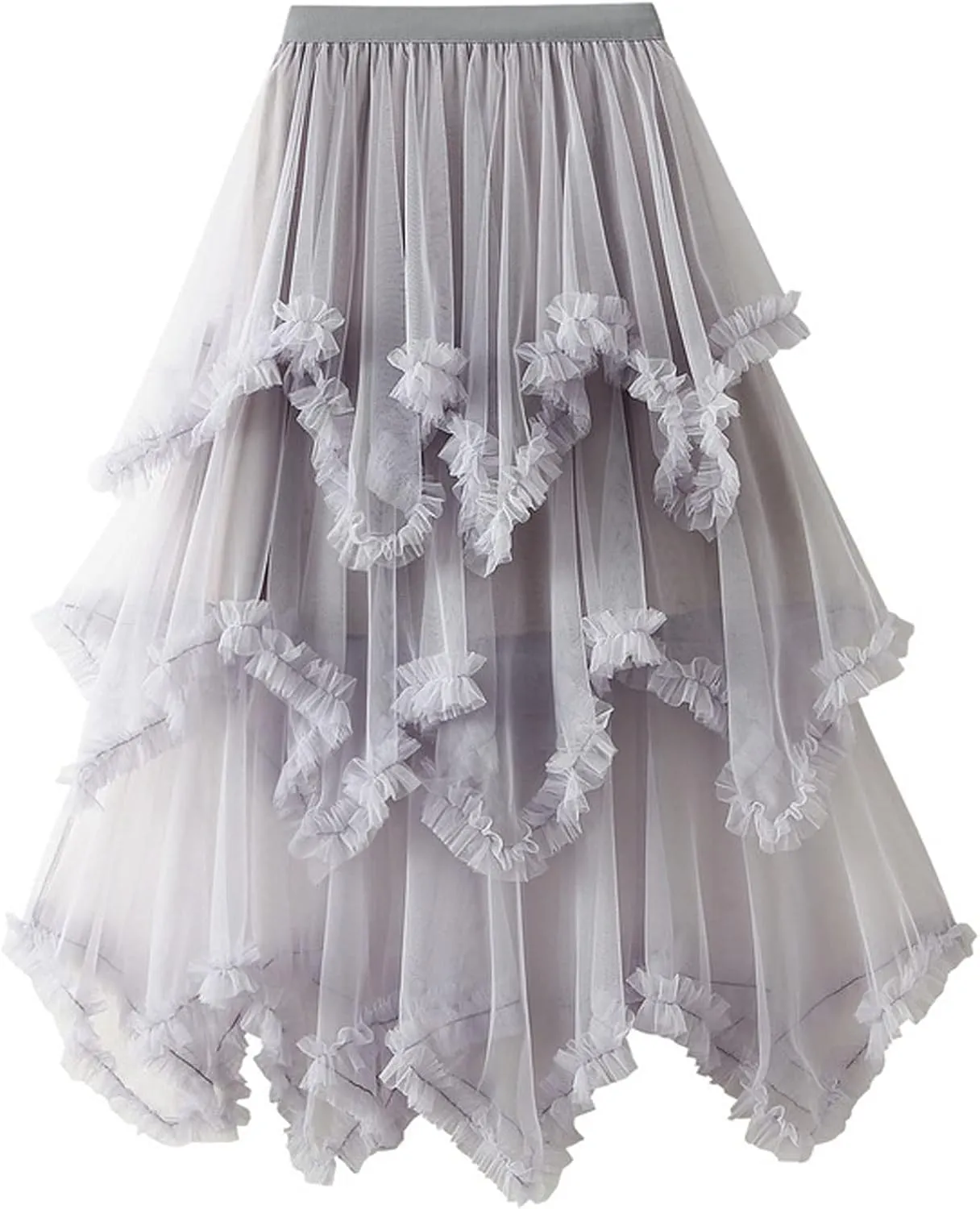 CHARTOU Women A Line Tiered Skirt Sheer Mesh Layered Skirt Maxi Long Tulle Skirt Tutu Flowy Ruffle Skirt