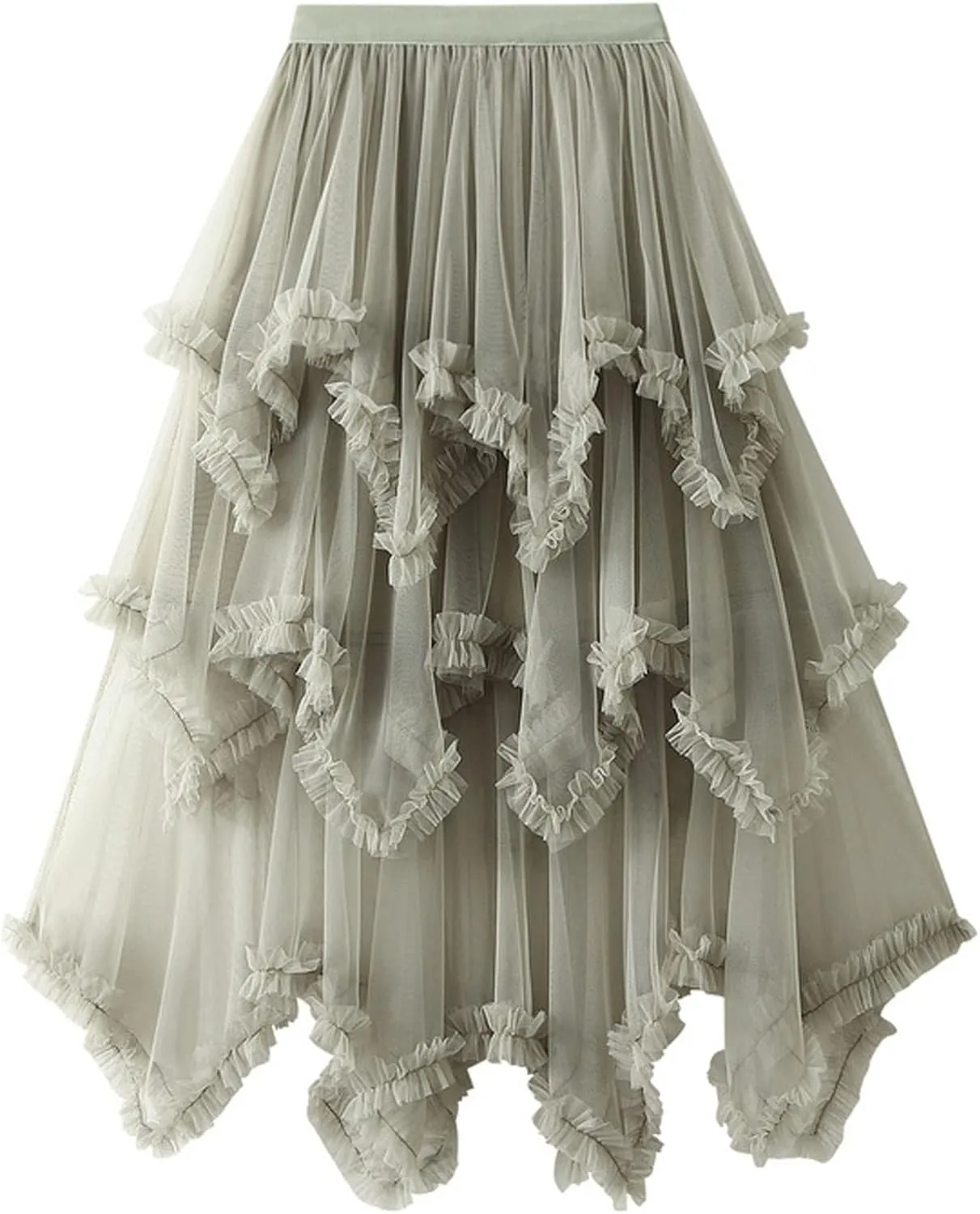 CHARTOU Women A Line Tiered Skirt Sheer Mesh Layered Skirt Maxi Long Tulle Skirt Tutu Flowy Ruffle Skirt