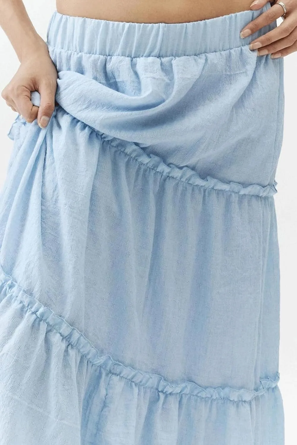 CHARTOU Women's Summer Boho Elastic High Waist Tiered Long Skirt Pleated Flowy Swing A Line Beach Maxi Skirt