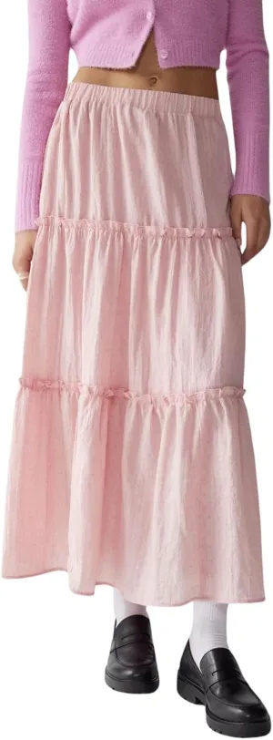 CHARTOU Women's Summer Boho Elastic High Waist Tiered Long Skirt Pleated Flowy Swing A Line Beach Maxi Skirt