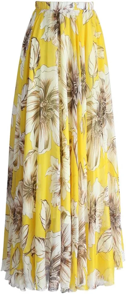 CHICWISH Women's Floral Watercolor Flower Maxi Floral Chiffon Slip Skirt