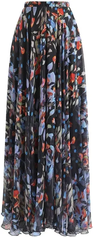 CHICWISH Women's Floral Watercolor Flower Maxi Floral Chiffon Slip Skirt