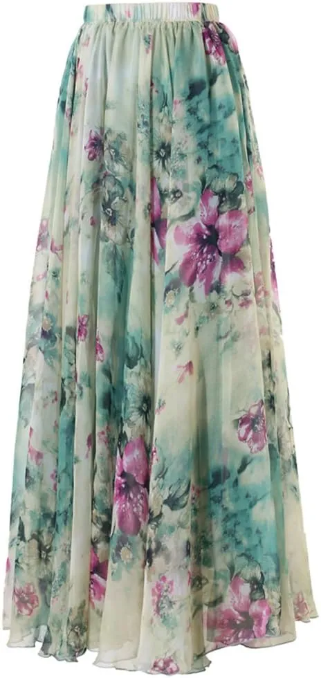 CHICWISH Women's Floral Watercolor Flower Maxi Floral Chiffon Slip Skirt