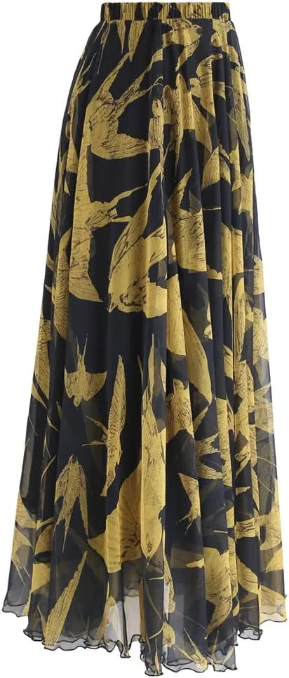 CHICWISH Women's Floral Watercolor Flower Maxi Floral Chiffon Slip Skirt