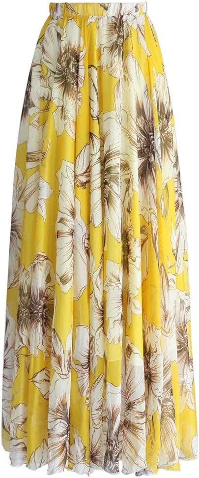 CHICWISH Women's Floral Watercolor Flower Maxi Floral Chiffon Slip Skirt
