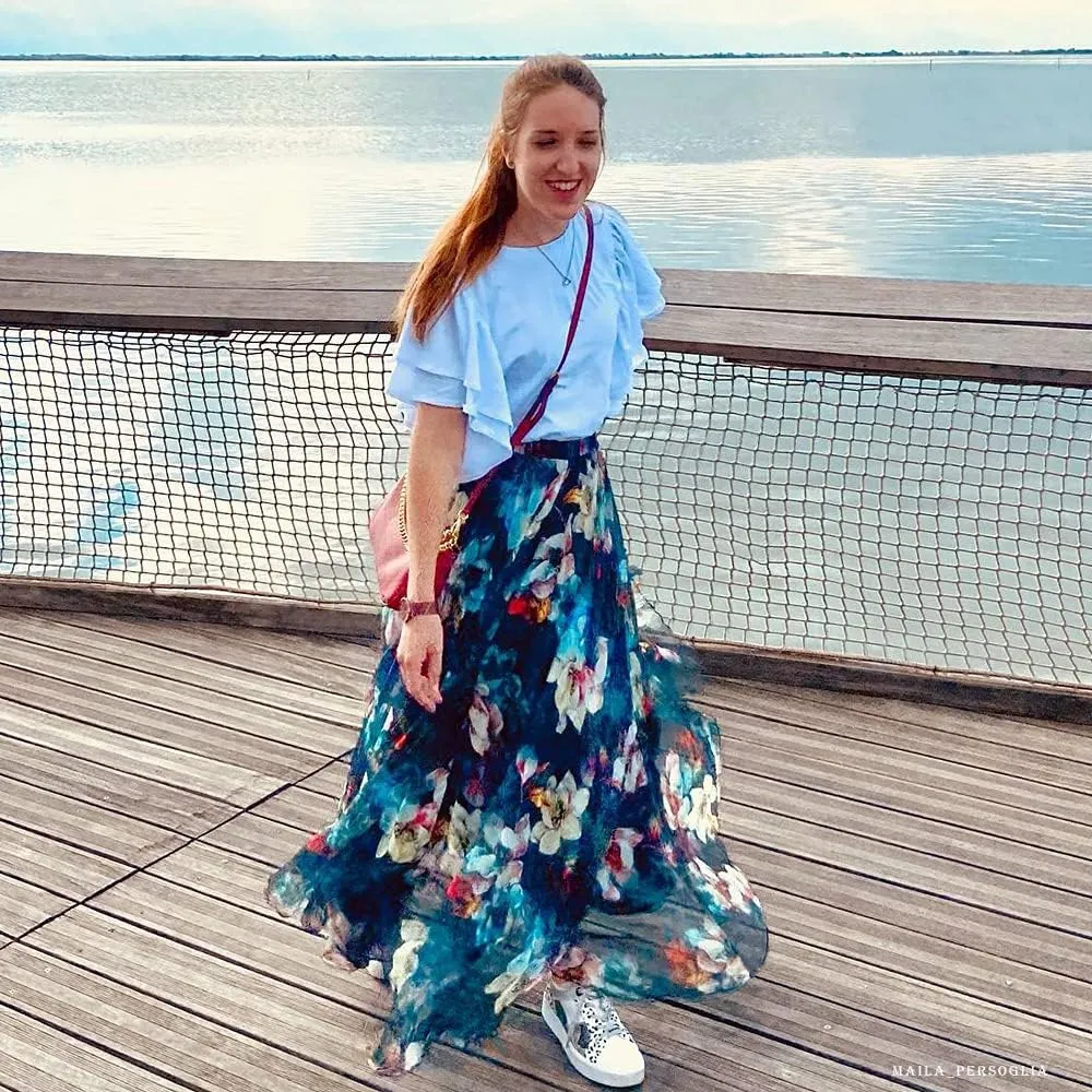 CHICWISH Women's Floral Watercolor Flower Maxi Floral Chiffon Slip Skirt