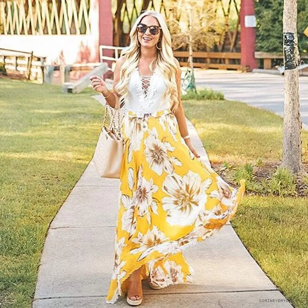 CHICWISH Women's Floral Watercolor Flower Maxi Floral Chiffon Slip Skirt
