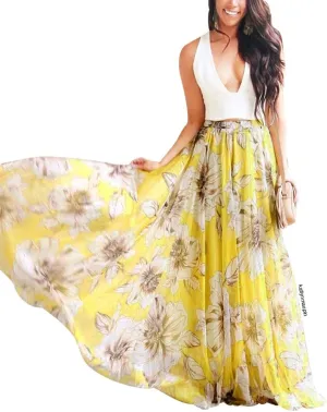 CHICWISH Women's Floral Watercolor Flower Maxi Floral Chiffon Slip Skirt