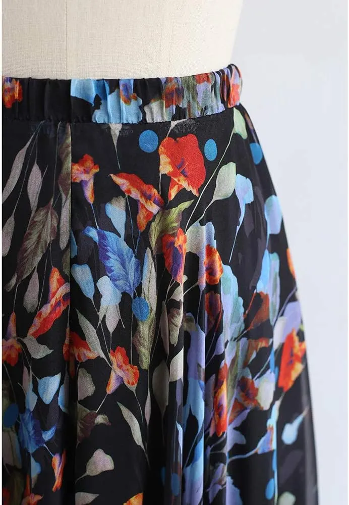 CHICWISH Women's Floral Watercolor Flower Maxi Floral Chiffon Slip Skirt