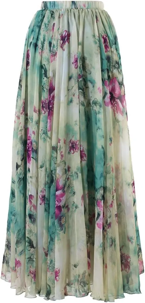 CHICWISH Women's Floral Watercolor Flower Maxi Floral Chiffon Slip Skirt