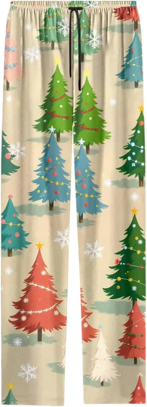 Christmas Pajamas for Women Funny Holiday Elastic Waist Pj Pant for Men Women Matching Couples Unisex