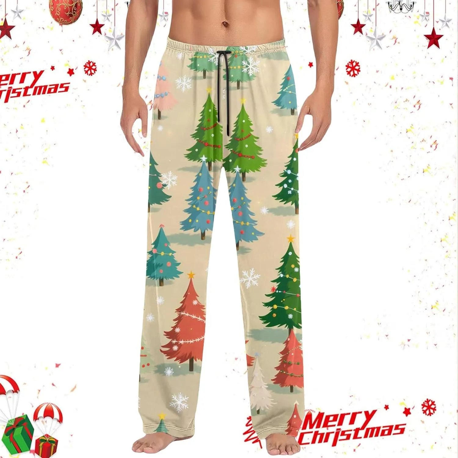 Christmas Pajamas for Women Funny Holiday Elastic Waist Pj Pant for Men Women Matching Couples Unisex