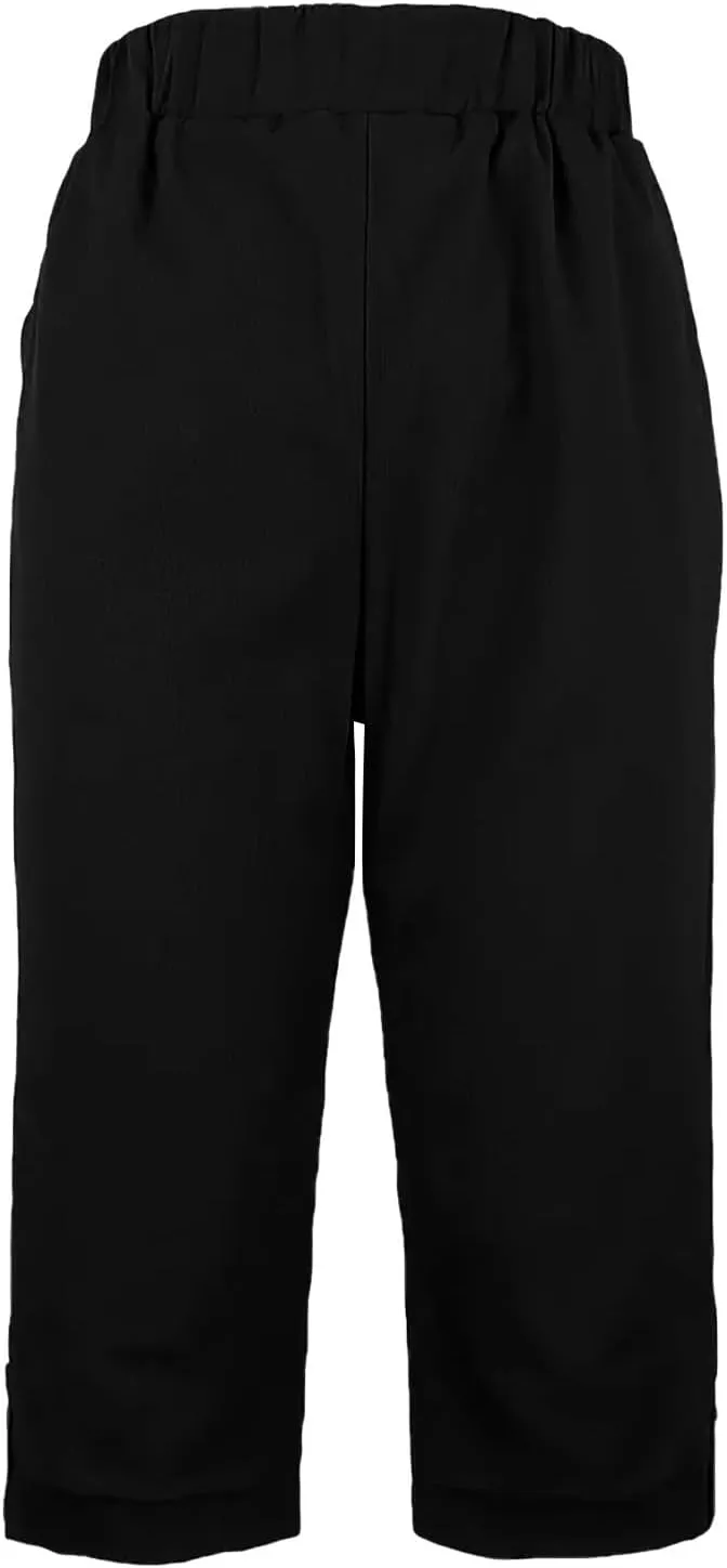 Cotton Linen Capri Pants for Women Wide Leg High Waisted Pant Palazzo Capris Pants Lightweight Beach Cropped Pant