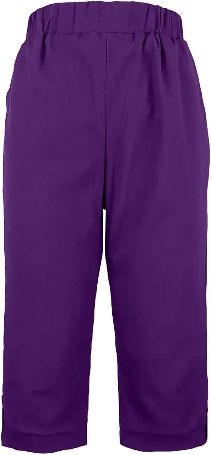Cotton Linen Capri Pants for Women Wide Leg High Waisted Pant Palazzo Capris Pants Lightweight Beach Cropped Pant