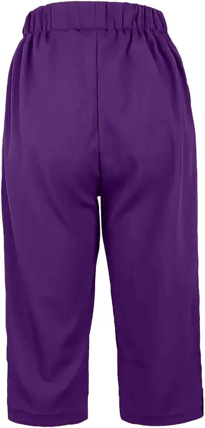 Cotton Linen Capri Pants for Women Wide Leg High Waisted Pant Palazzo Capris Pants Lightweight Beach Cropped Pant