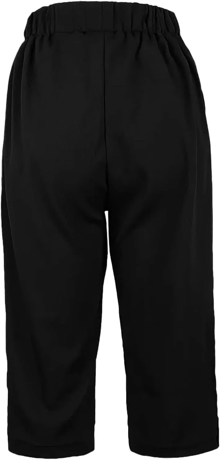 Cotton Linen Capri Pants for Women Wide Leg High Waisted Pant Palazzo Capris Pants Lightweight Beach Cropped Pant