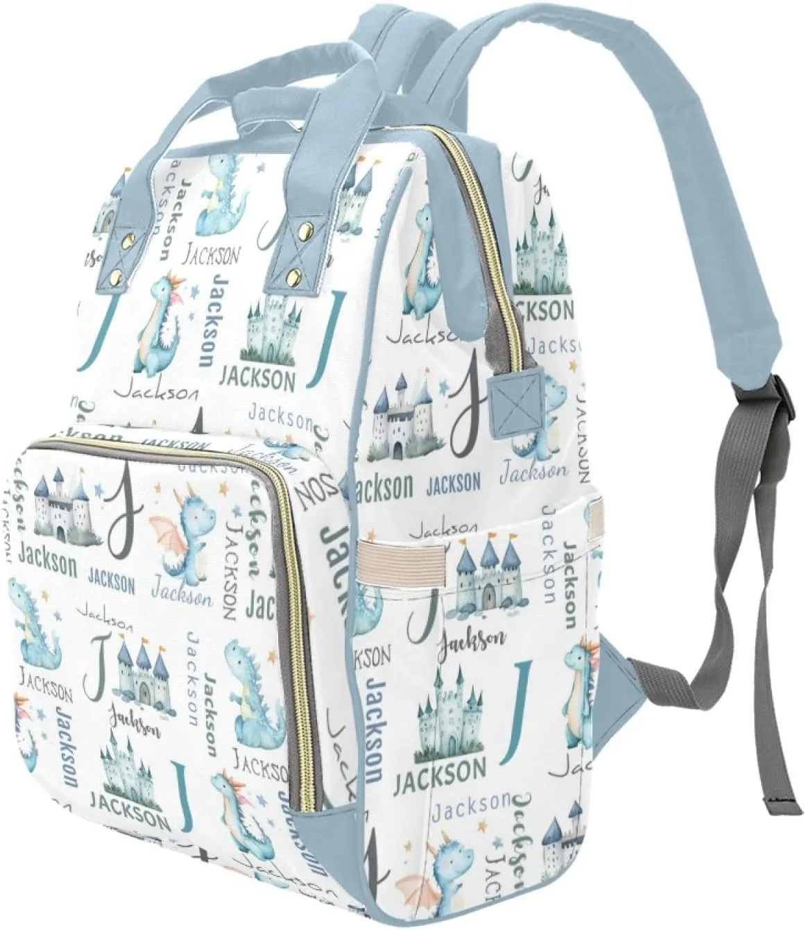 Custom Cute Dragon Diaper Bag for Baby Boys, Personalized Mom Diaper Backpack with Name, Large Capacity Multifunctional Women Daypack Nappy Bag, Dinosaur Travel Backpack for Mommy