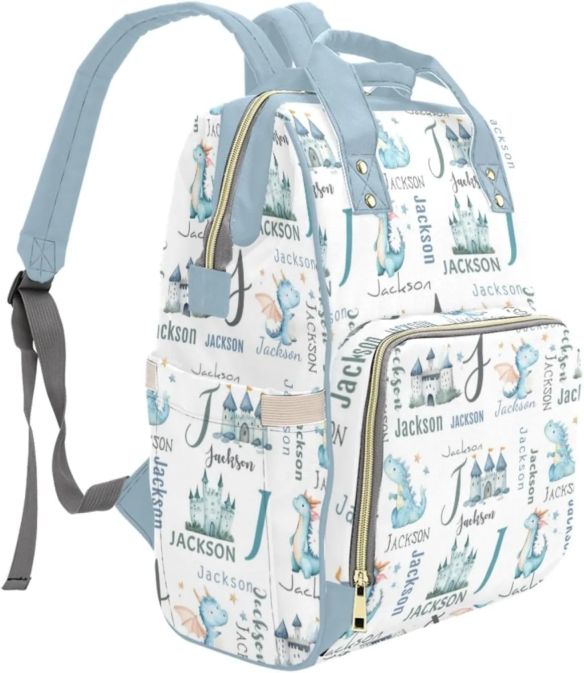 Custom Cute Dragon Diaper Bag for Baby Boys, Personalized Mom Diaper Backpack with Name, Large Capacity Multifunctional Women Daypack Nappy Bag, Dinosaur Travel Backpack for Mommy