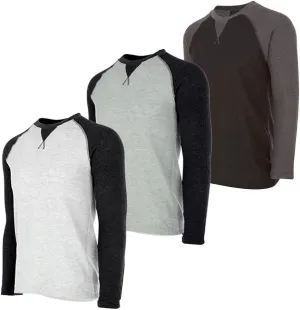 DARESAY 3 Pack: Thermal Long Sleeve Tee Shirt for Men- Henley & Crew Long Sleeve Shirts for Men – Mens Long Sleeve T Shirts