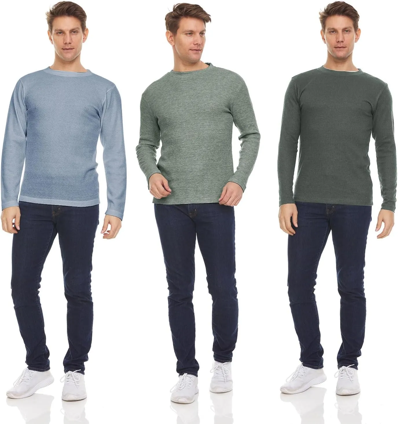 DARESAY 3 Pack: Thermal Long Sleeve Tee Shirt for Men- Henley & Crew Long Sleeve Shirts for Men – Mens Long Sleeve T Shirts