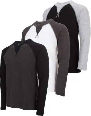 DARESAY 3 Pack: Thermal Long Sleeve Tee Shirt for Men- Henley & Crew Long Sleeve Shirts for Men – Mens Long Sleeve T Shirts