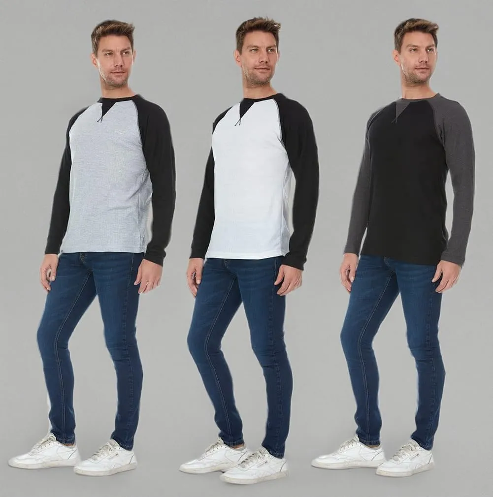 DARESAY 3 Pack: Thermal Long Sleeve Tee Shirt for Men- Henley & Crew Long Sleeve Shirts for Men – Mens Long Sleeve T Shirts