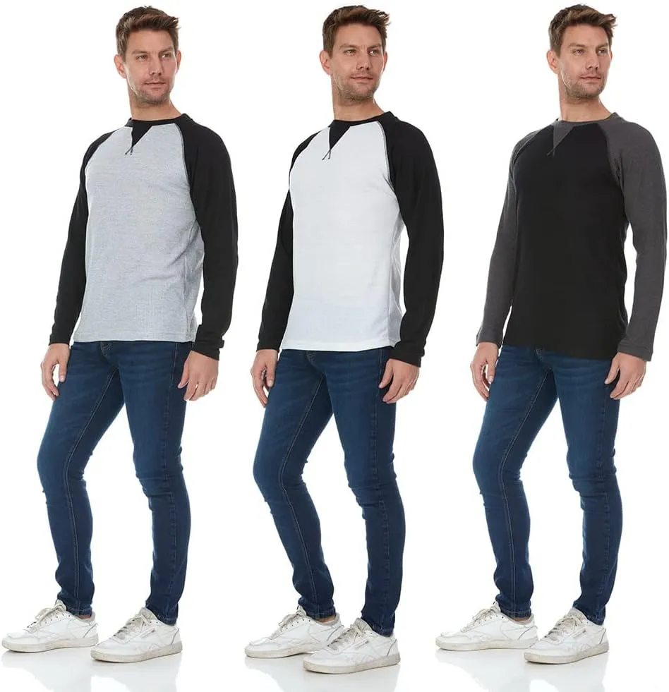 DARESAY 3 Pack: Thermal Long Sleeve Tee Shirt for Men- Henley & Crew Long Sleeve Shirts for Men – Mens Long Sleeve T Shirts
