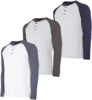 DARESAY 3 Pack: Thermal Long Sleeve Tee Shirt for Men- Henley & Crew Long Sleeve Shirts for Men – Mens Long Sleeve T Shirts